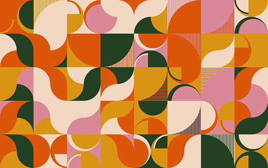Scandi Art collage graphics pattern made with vector abstract forms and generative geometric shapes, useful for web background, poster art design, magazine front page, wall print, cover artwork.