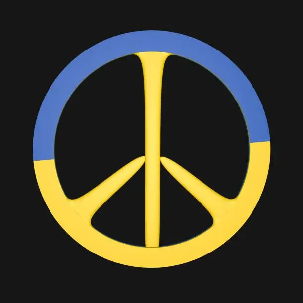 Photo of Peace sign in the colors of the Ukrainian flag. Blue and yellow.