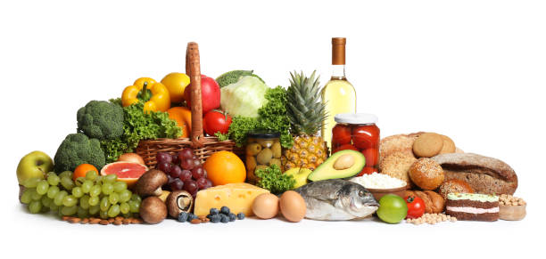 istock Different food products on white background. Balanced diet 1391090525