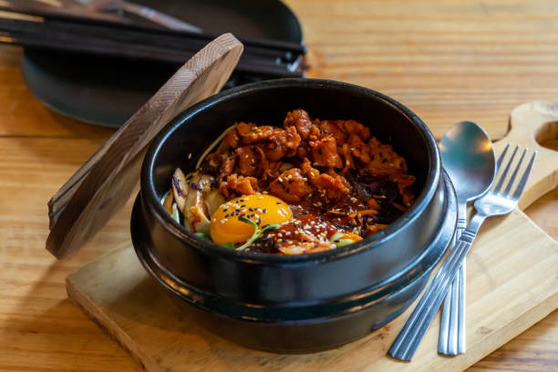 istock Bebimbup Korea Food with rice pork eggs and vegetable 1391090531