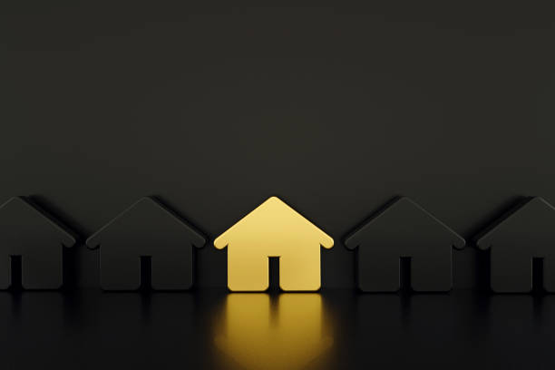Unique golden house standing out from the crowd, best house, real estate concept, 3d render