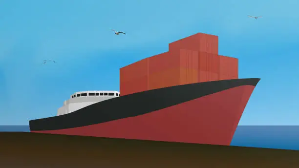 Vector illustration of Large cargo ship with containers at the pier.