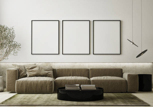 istock mock up poster frame in modern interior background, living room, Scandinavian style, 3D render, 3D illustration 1391096742