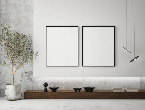 istock mock up poster frame in modern interior background, living room, Scandinavian style, 3D render, 3D illustration 1391096744