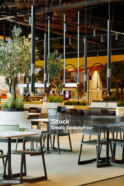 Green Food Court Interior Stock Photo - Download Image Now - Shopping Mall, Cafe, Indoors