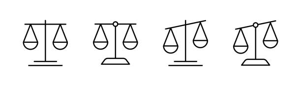 ilustrações de stock, clip art, desenhos animados e ícones de scale libra icon collection. judgement justice scale symbol. law judgment punishment icon - uneven