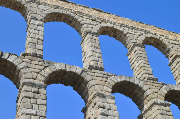 Close-up image of the Geometric Pattern of the Roman Aqueduct of Segovia in the Spanish Plaza De Artilleria.