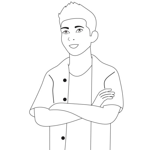 ilustrações de stock, clip art, desenhos animados e ícones de teenager guy crossed his arms on his chest. fashion, youth and good mood.vector illustration on a white background. - 12042