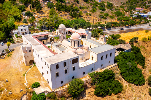 The small traditional village of Kolybari with monastery of Panagia Odigitria, Chania, Crete, Greece.