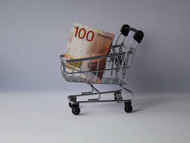 shopping cart with Norwegian banknote of 100 kroner