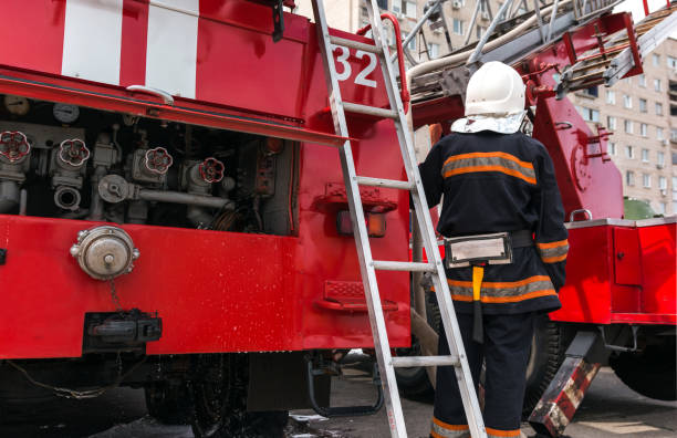 istock red fire truck with a ladder. 1391111999
