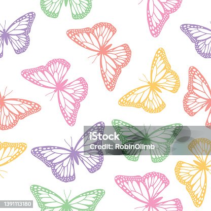 istock Pastel Monarch Butterflies White Background Seamless Pattern 1391113180