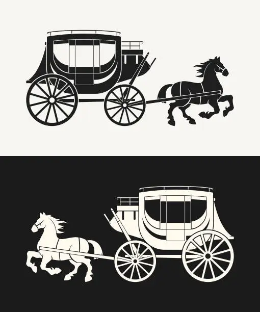 Vector illustration of Horse and carriage - vector cut out silhouette