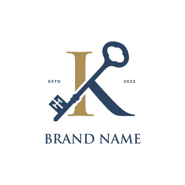 Initial K Elegant Key Simple and Elegant Illustration logo design Initial K Combine with Key. opening door logo stock illustrations