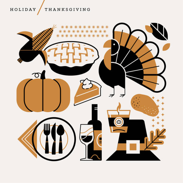 季節のアイコンのイラスト - thanksgiving symbol turkey apple点のイラスト素材／クリップアート素材／マンガ素材／アイコン素材