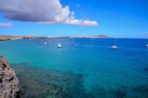 Spanish View Landscape in Papagayo Playa Blanca Lanzarote Tropical Volcanic Canary Islands Spain
