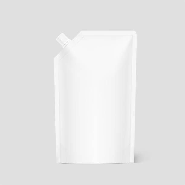Pouch bag with spout screw cap mockup. Vector illustration. Front view. Perfect to make final pack shot your product. EPS10. pouch stock illustrations