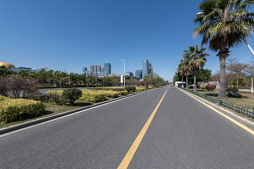 Empty asphalt roads marked in the city