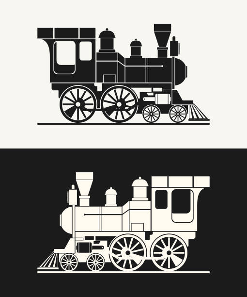 복고풍 열차 - 윤곽선이 실루엣을 잘라냅니다. - train steam train vector silhouette stock illustrations