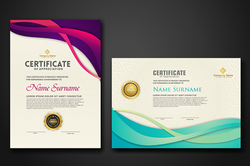 Two set certificate template with dynamic and futuristic wave modern background
