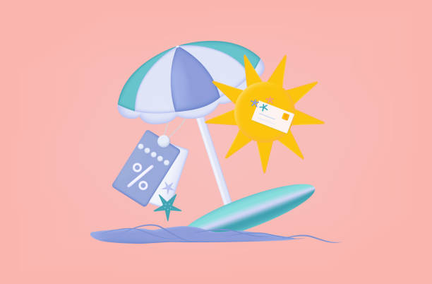istock 3d summer sale banner. Cool travel background with discount voucher, coupon. Summer vacation, travel loyalty program, booking a beneficial offer. Big sale, hot offer, advertising with percent. Vector 1391129980