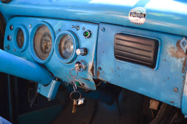 Rusty Vintage Car Interior Dashboard stock photo
