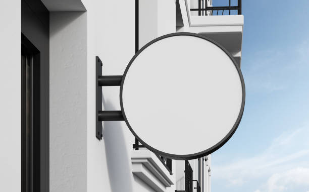 istock Blank round signboard mockup exterior scene. 1391145952