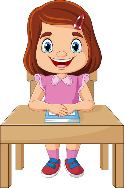 ilustrações de stock, clip art, desenhos animados e ícones de cartoon little girl studying on the desk - 12011
