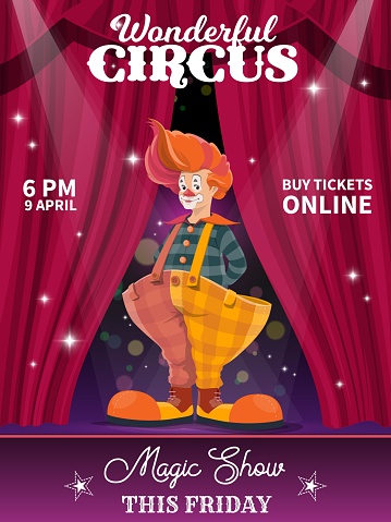 Chapiteau circus flyer with cartoon clown