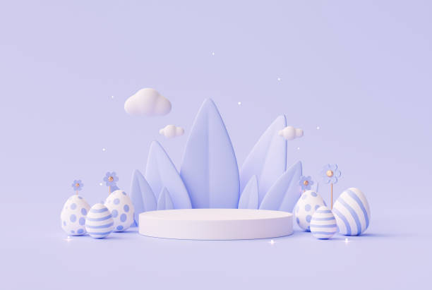 istock Easter eggs day White podium pedestal product display on purple background 3d rendering 1391153162