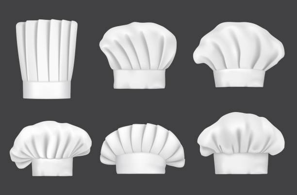 ilustrações, clipart, desenhos animados e ícones de chapéus de chef, tampas realistas 3d cook e toques de padeiro - chapéu de cozinheiro