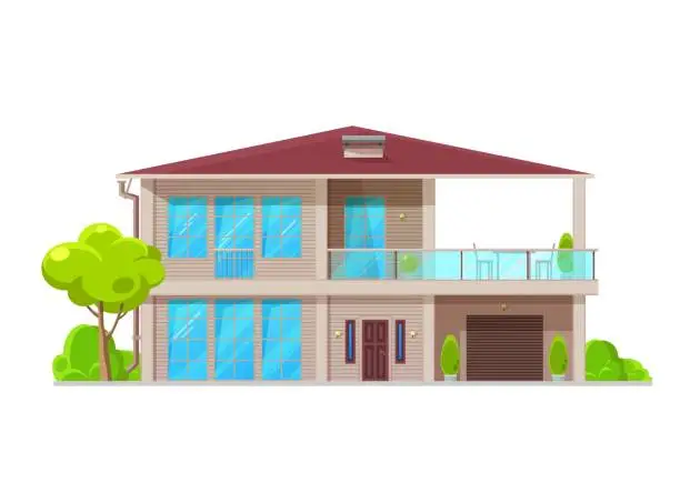 Vector illustration of Suburban two-storey house building exterior