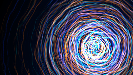 Flujo abstracto de líneas luminosas ciclo de una corriente de partículas luminosas. Ondas de energía brillantes que muestran meditación energética. photo