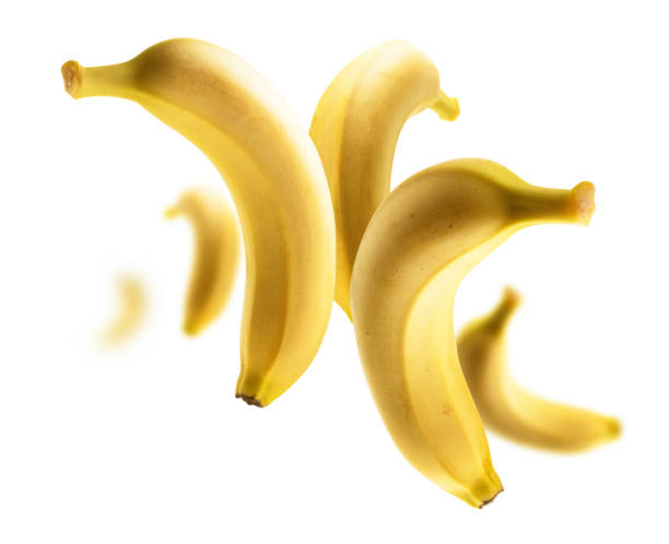 istock Yellow bananas levitate on a white background 1391156705