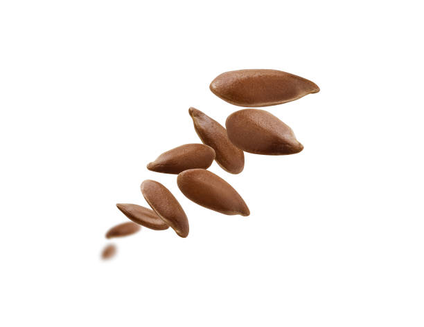 istock Flax seeds are levitated on a white background 1391156971