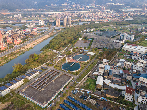 Aerial photos of the whole solar sewage treatment plant
