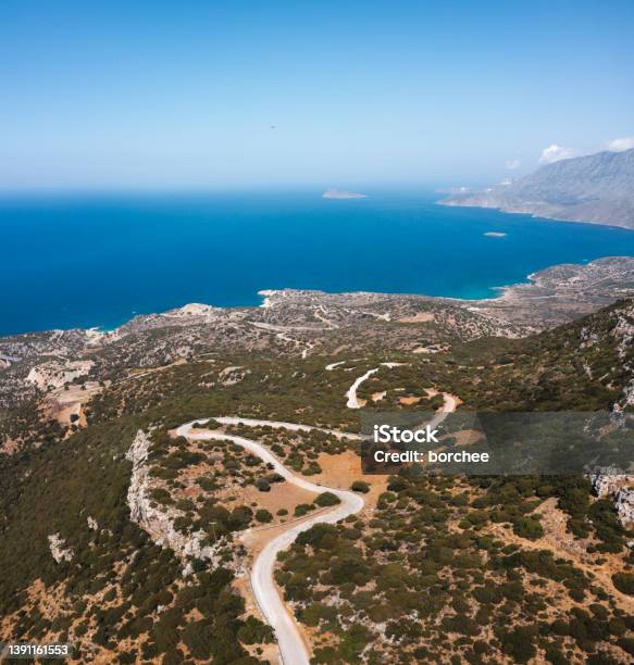 Northeast Crete Stock Photo - Download Image Now - Above, Aerial View, Asphalt