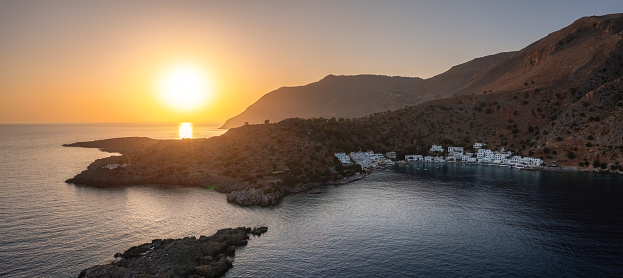 Idyllic Loutro bay at sunset (south Rethymno, Crete, Greece).