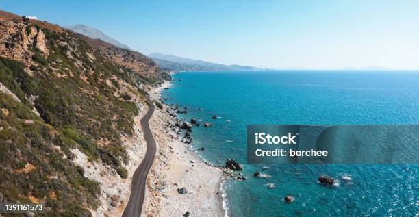 Road By The Sea In Crete Greece Stock Photo - Download Image Now - Crete, Winding Road, Above