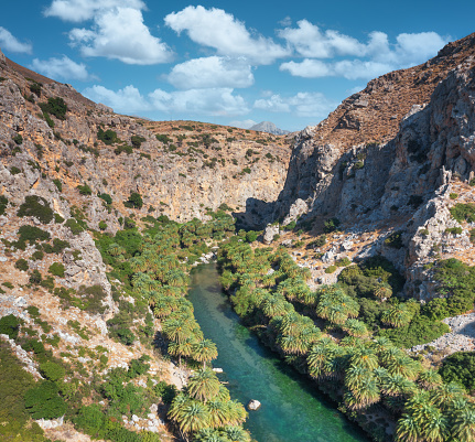 Famous Preveli gorge with river and palm tree forest (South Chania, Crete, Greece).