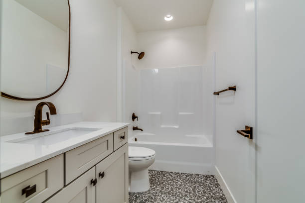 istock Bathroom with simple shower and tub 1391162481