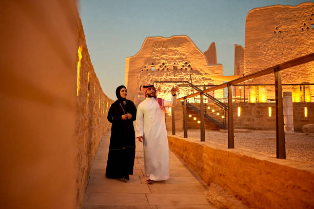 istock Visitors admiring illuminated Diriyah ruins near Riyadh 1391163268