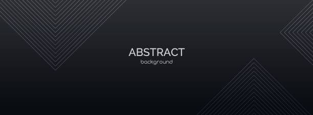 Black abstract vector long banner. Minimal dark background with line arrows and copy space for text. Facebook cover template vector art illustration