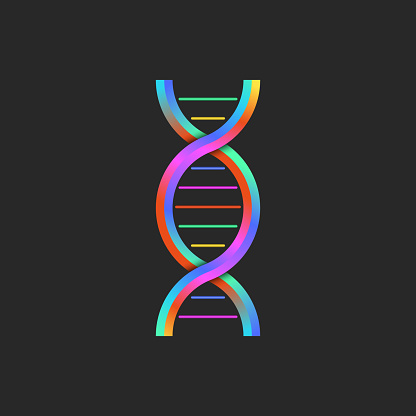DNA logo colorful gradient 3d logotype, deoxyribonucleic acid sign. The structure of the DNA double helix genetic abstract symbol.