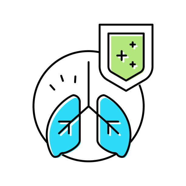 ilustrações de stock, clip art, desenhos animados e ícones de lungs immunity defense color icon vector illustration - macrophage human immune system cell biology