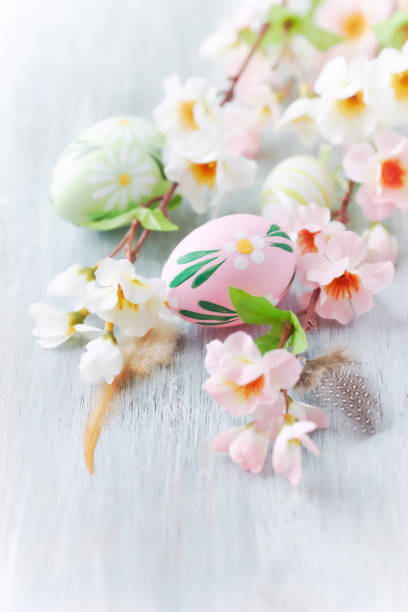 istock Simple Easter Decoration. Bright wooden background. Soft focus. Close up. Copy space. 1391165218