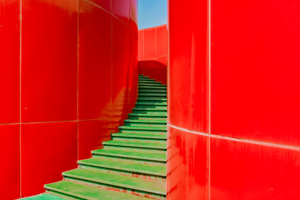 istock Red and green, spiral staircase 1391165682