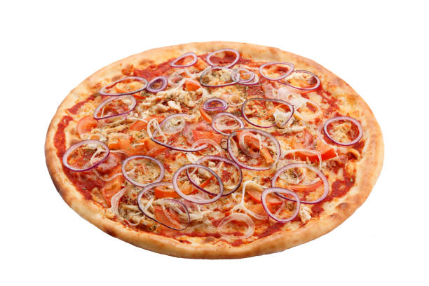 istock Classic Italian pizza with bacon, chicken and red onion 1391165895