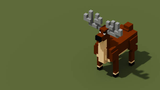 3D Pixel Animal with copy space, banner, wallpaper. Pixel muse with green background 3D render