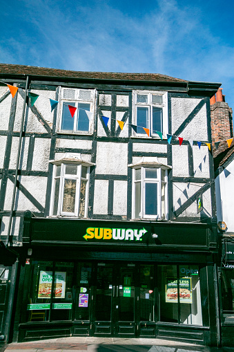 International commercial brand Subway Fast Food Restaurant on Rochester High Street in Kent, England